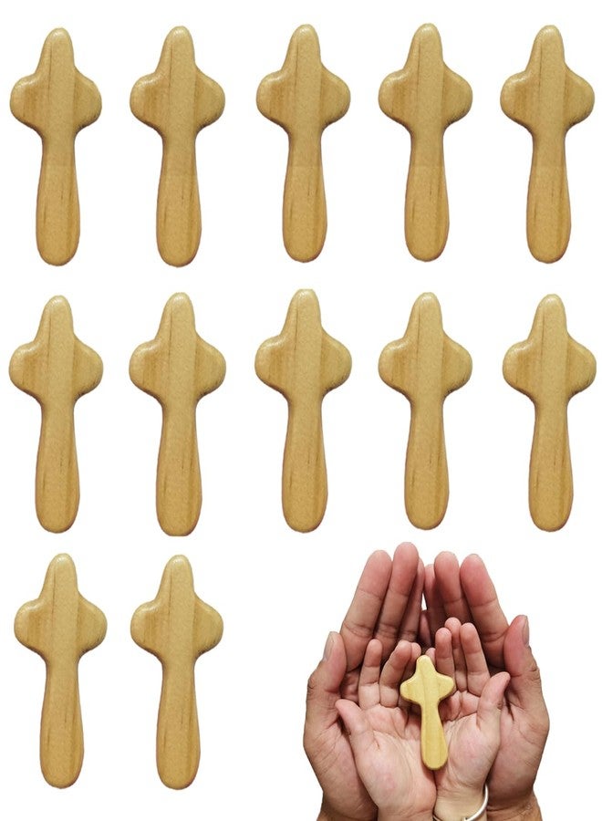 EAEDMY 12Pcs Small Wooden Pocket Crosses, Mini Portable Pine Hand Held Jesus Cross, Prayer Cross for Religious Occasion or Communion, 2.44in - Image 1